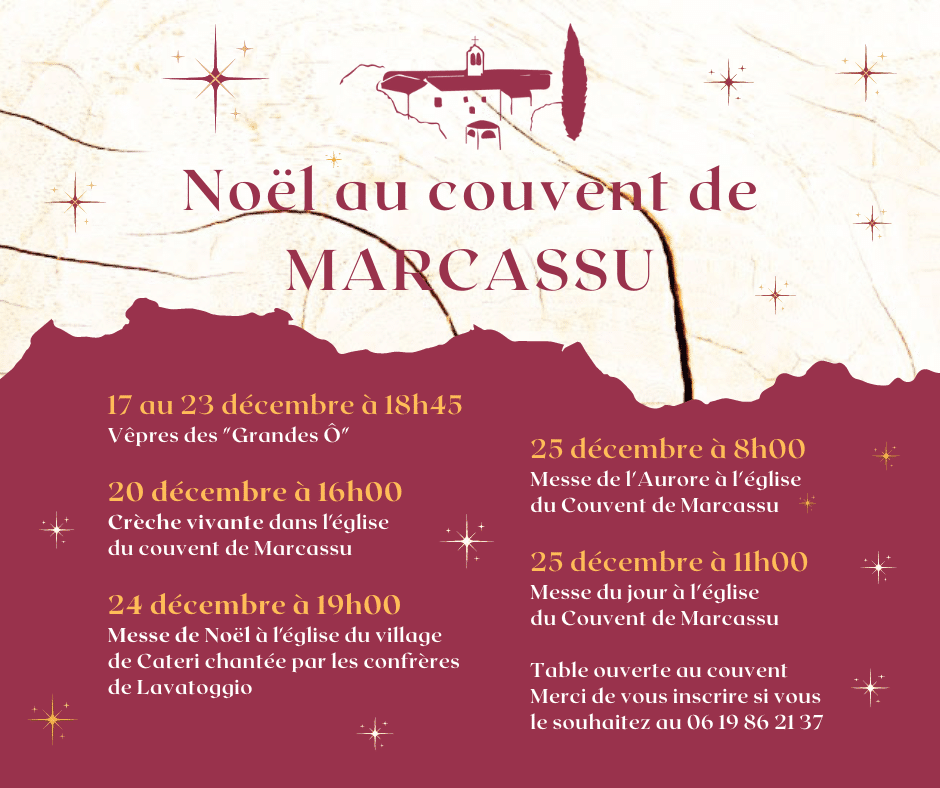 Horaires de Noël au couvent de Marcassu